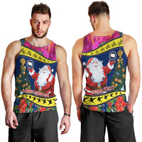 Personalised Cook Island Christmas Men Tank Top Santa Claus Mix Maroro and Kakaia Hibiscus Flower Maori Pattern LT03 - Polynesian Pride