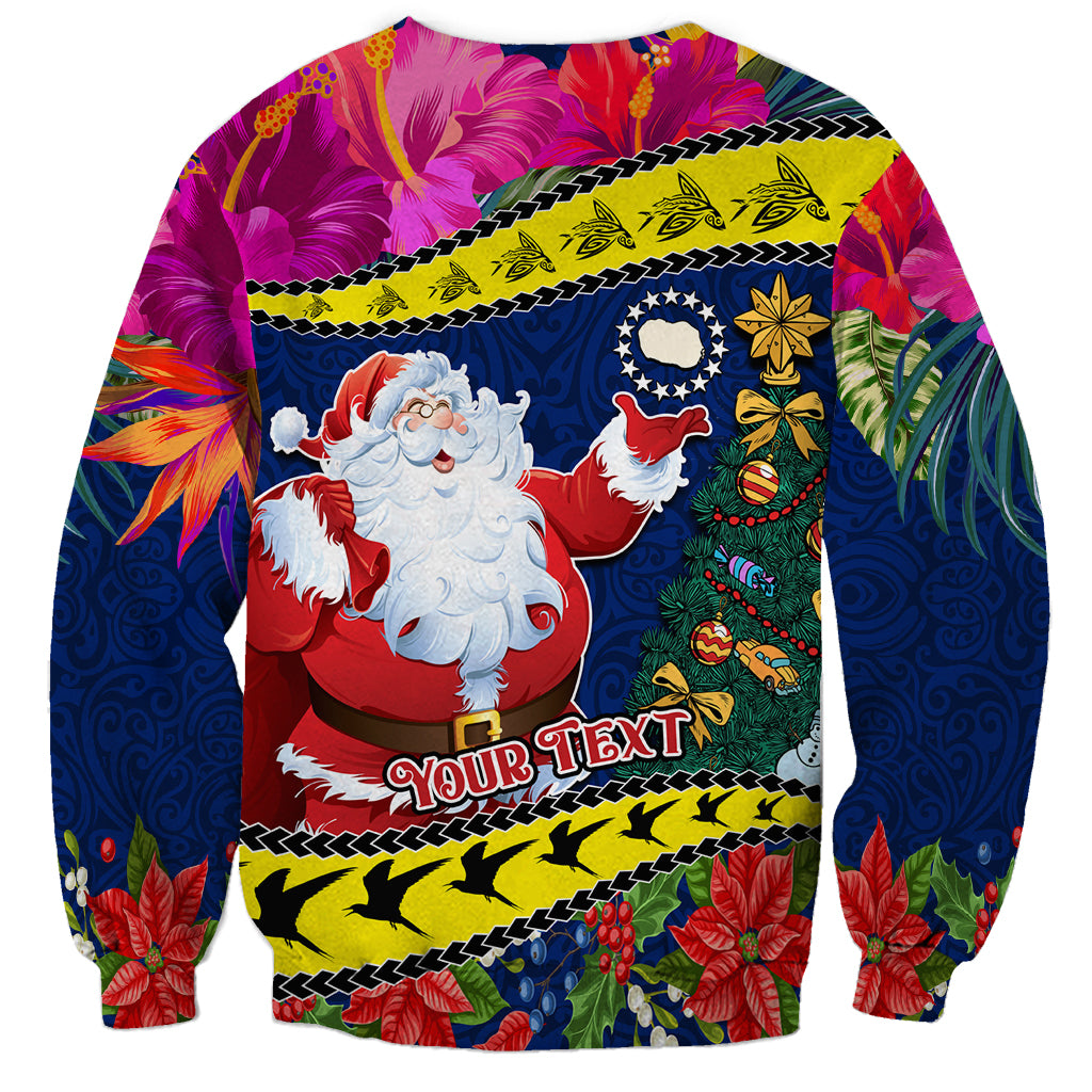 Personalised Cook Island Christmas Sweatshirt Santa Claus Mix Maroro and Kakaia Hibiscus Flower Maori Pattern LT03 - Polynesian Pride