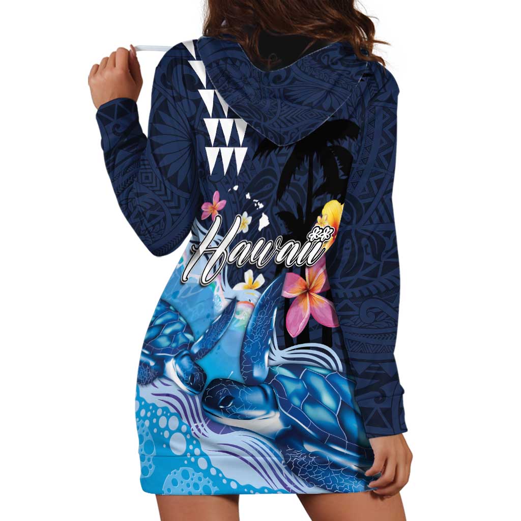 Hawaiian Honu Honi Ihu Hoodie Dress With Plumeria and Kakau Art Pattern