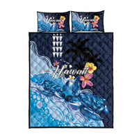 Hawaiian Honu Honi Ihu Quilt Bed Set With Plumeria and Kakau Art Pattern