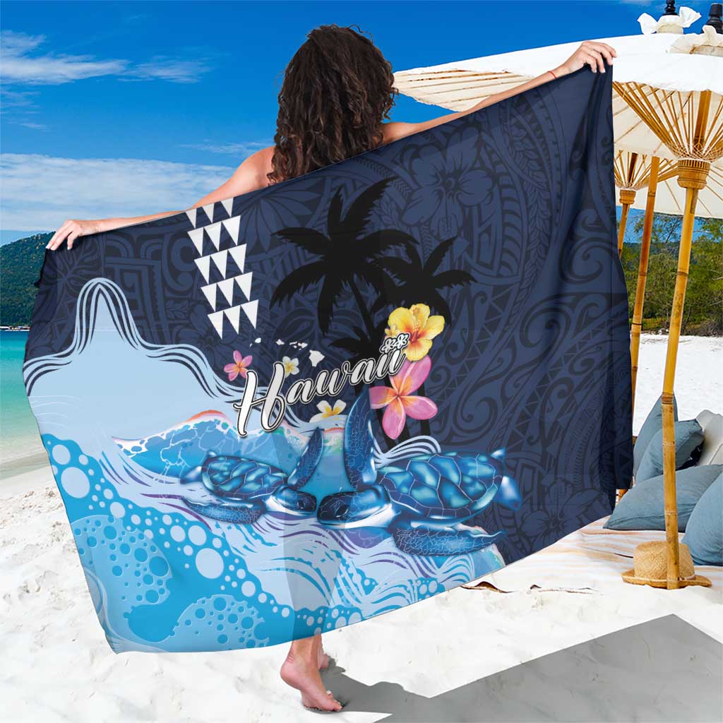 Hawaiian Honu Honi Ihu Sarong With Plumeria and Kakau Art Pattern LT03 One Size 44 x 66 inches Dark Blue - Polynesian Pride