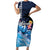 Hawaiian Honu Honi Ihu Short Sleeve Bodycon Dress With Plumeria and Kakau Art Pattern