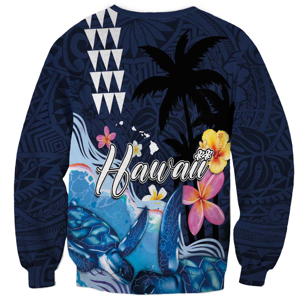 Hawaiian Honu Honi Ihu Sweatshirt With Plumeria and Kakau Art Pattern LT03 - Polynesian Pride