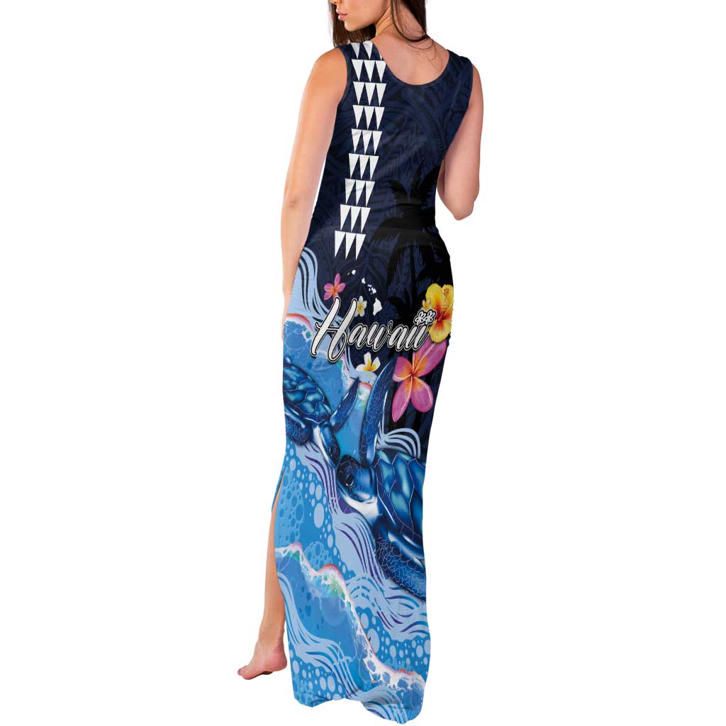 Hawaiian Honu Honi Ihu Tank Maxi Dress With Plumeria and Kakau Art Pattern