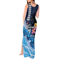 Hawaiian Honu Honi Ihu Tank Maxi Dress With Plumeria and Kakau Art Pattern