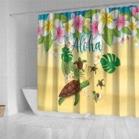 Aloha Turtle Family on The Beach Shower Curtain with Hawaiian Colorful Plumeria