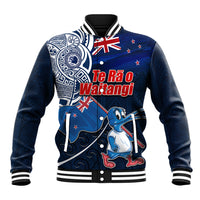 New Zealand Waitangi Baseball Jacket Te Ra O Waitangi Maori Kiwis Bird LT03 Unisex Blue - Polynesian Pride