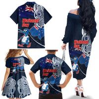 New Zealand Waitangi Family Matching Off Shoulder Long Sleeve Dress and Hawaiian Shirt Te Ra O Waitangi Maori Kiwis Bird LT03 - Polynesian Pride