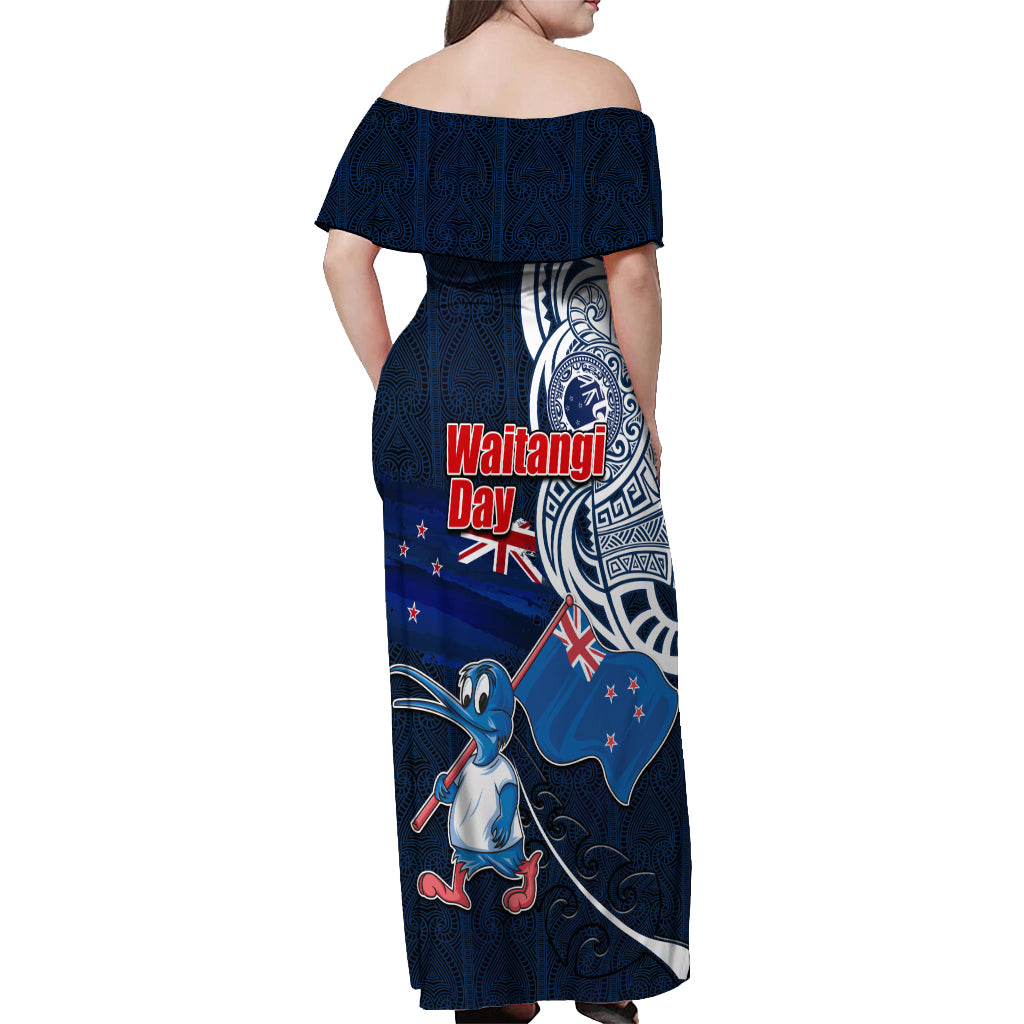 New Zealand Waitangi Off Shoulder Maxi Dress Te Ra O Waitangi Maori Kiwis Bird LT03 - Polynesian Pride