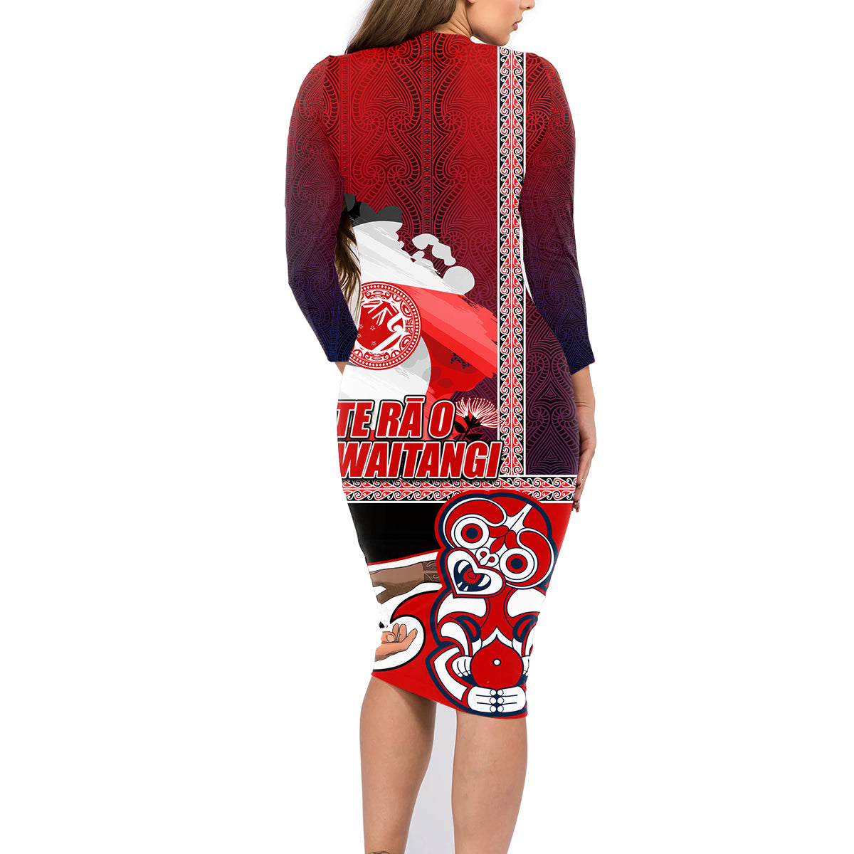 Maori Waitangi Family Matching Long Sleeve Bodycon Dress and Hawaiian Shirt Hei-tiki Koru with Tino Rangatiratanga Maori Flag LT03 - Polynesian Pride