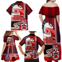 Maori Waitangi Family Matching Off Shoulder Maxi Dress and Hawaiian Shirt Hei-tiki Koru with Tino Rangatiratanga Maori Flag LT03 - Polynesian Pride