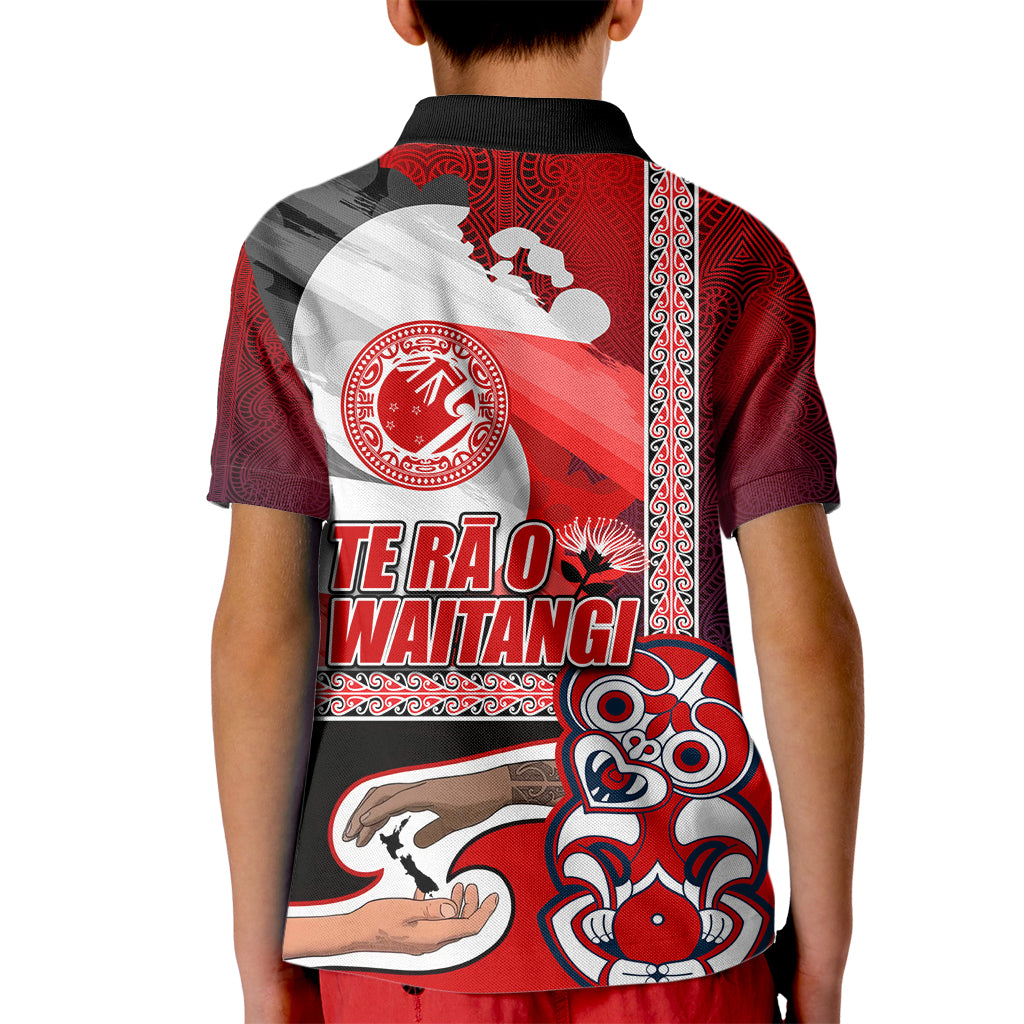 Maori Waitangi Kid Polo Shirt Hei-tiki Koru with Tino Rangatiratanga Maori Flag LT03 - Polynesian Pride
