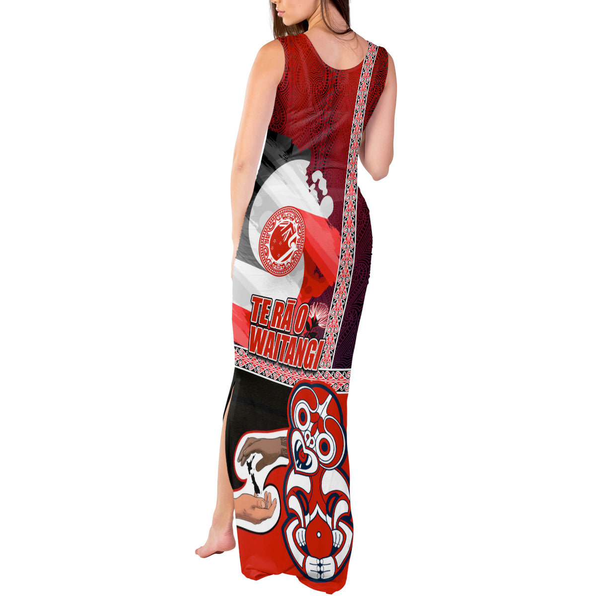 Maori Waitangi Tank Maxi Dress Hei-tiki Koru with Tino Rangatiratanga Maori Flag LT03 - Polynesian Pride