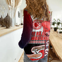 Maori Waitangi Women Casual Shirt Hei-tiki Koru with Tino Rangatiratanga Maori Flag LT03 - Polynesian Pride