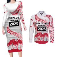 Cook Islands Marathon 2025-Pursuit in Paradise Couples Matching Long Sleeve Bodycon Dress and Long Sleeve Button Shirt Red Color