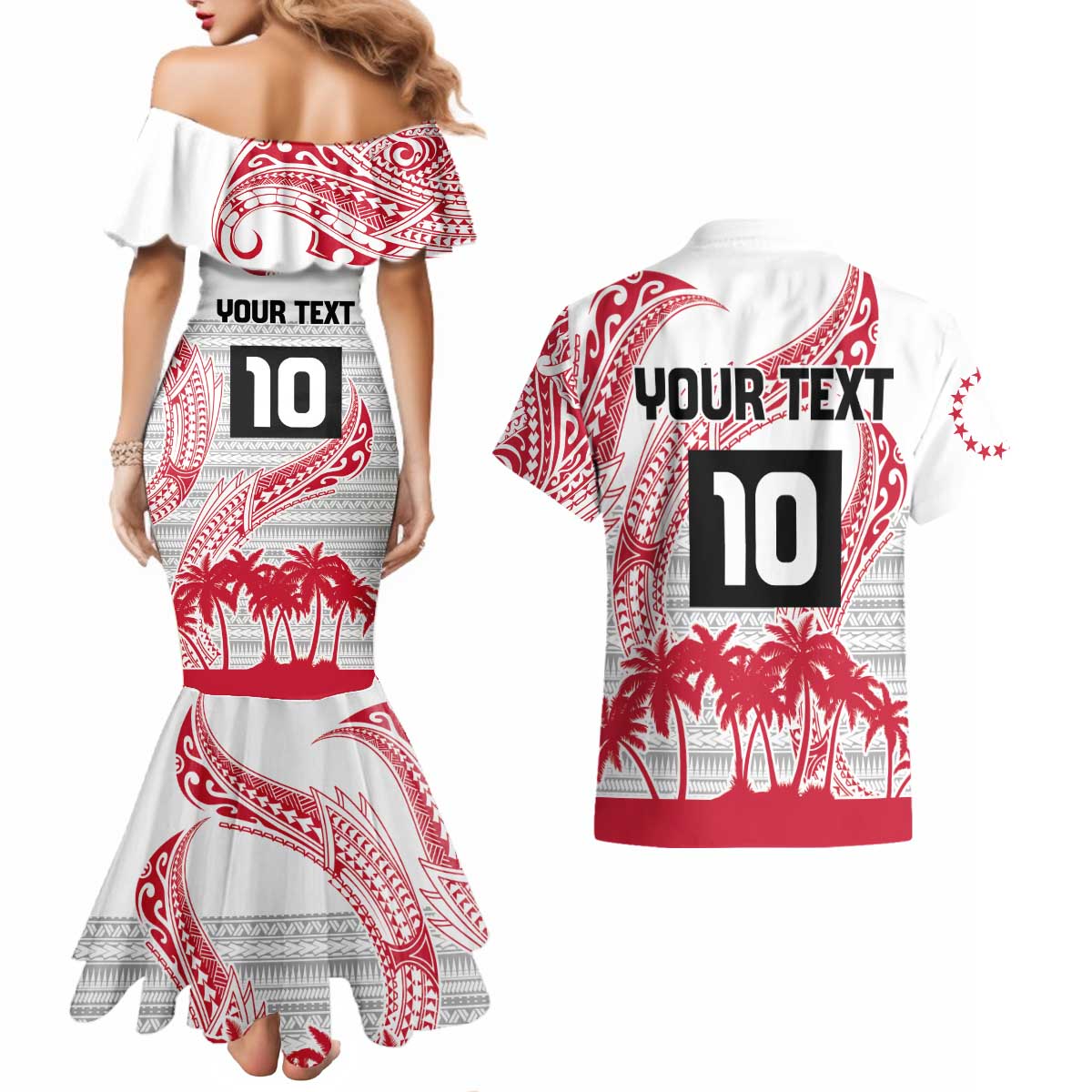 Cook Islands Marathon 2025-Pursuit in Paradise Couples Matching Mermaid Dress and Hawaiian Shirt Red Color