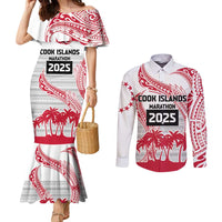 Cook Islands Marathon 2025-Pursuit in Paradise Couples Matching Mermaid Dress and Long Sleeve Button Shirt Red Color