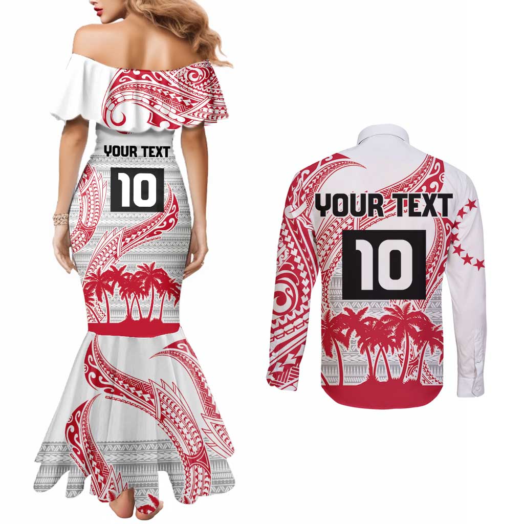 Cook Islands Marathon 2025-Pursuit in Paradise Couples Matching Mermaid Dress and Long Sleeve Button Shirt Red Color