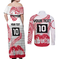 Cook Islands Marathon 2025-Pursuit in Paradise Couples Matching Off Shoulder Maxi Dress and Long Sleeve Button Shirt Red Color