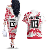 Cook Islands Marathon 2025-Pursuit in Paradise Couples Matching Off The Shoulder Long Sleeve Dress and Hawaiian Shirt Red Color