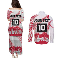 Cook Islands Marathon 2025-Pursuit in Paradise Couples Matching Puletasi and Long Sleeve Button Shirt Red Color