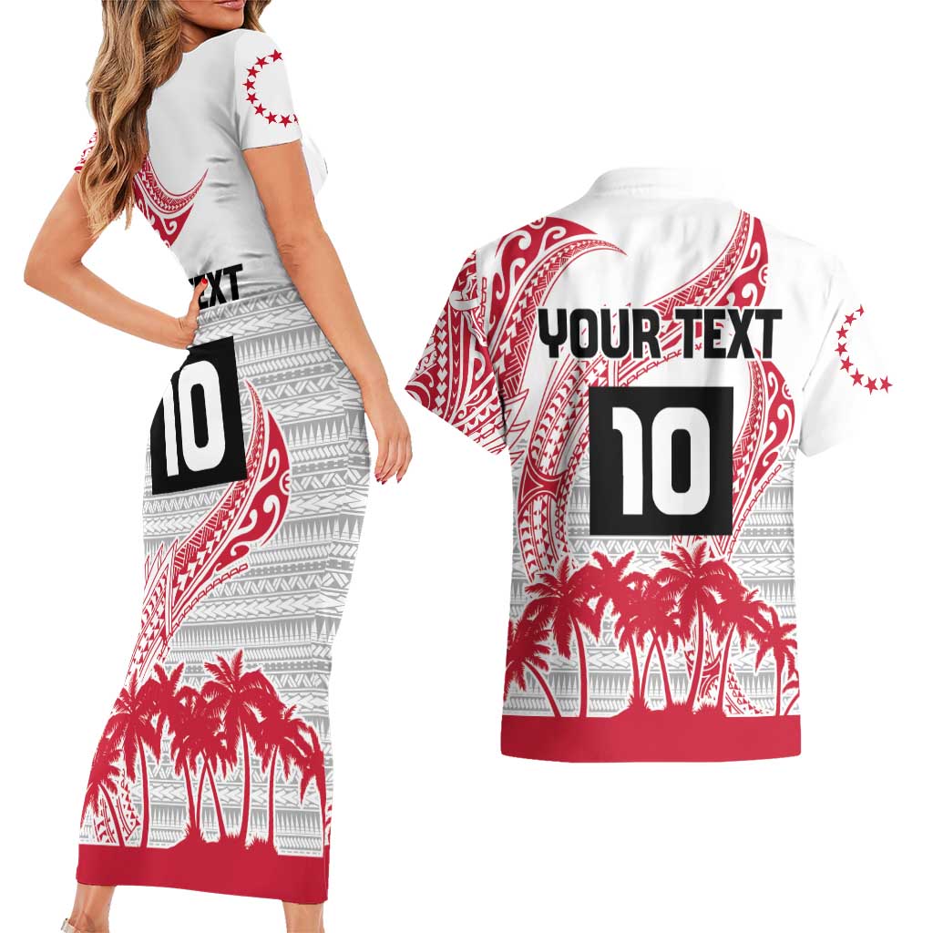 Cook Islands Marathon 2025-Pursuit in Paradise Couples Matching Short Sleeve Bodycon Dress and Hawaiian Shirt Red Color