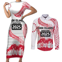 Cook Islands Marathon 2025-Pursuit in Paradise Couples Matching Short Sleeve Bodycon Dress and Long Sleeve Button Shirt Red Color