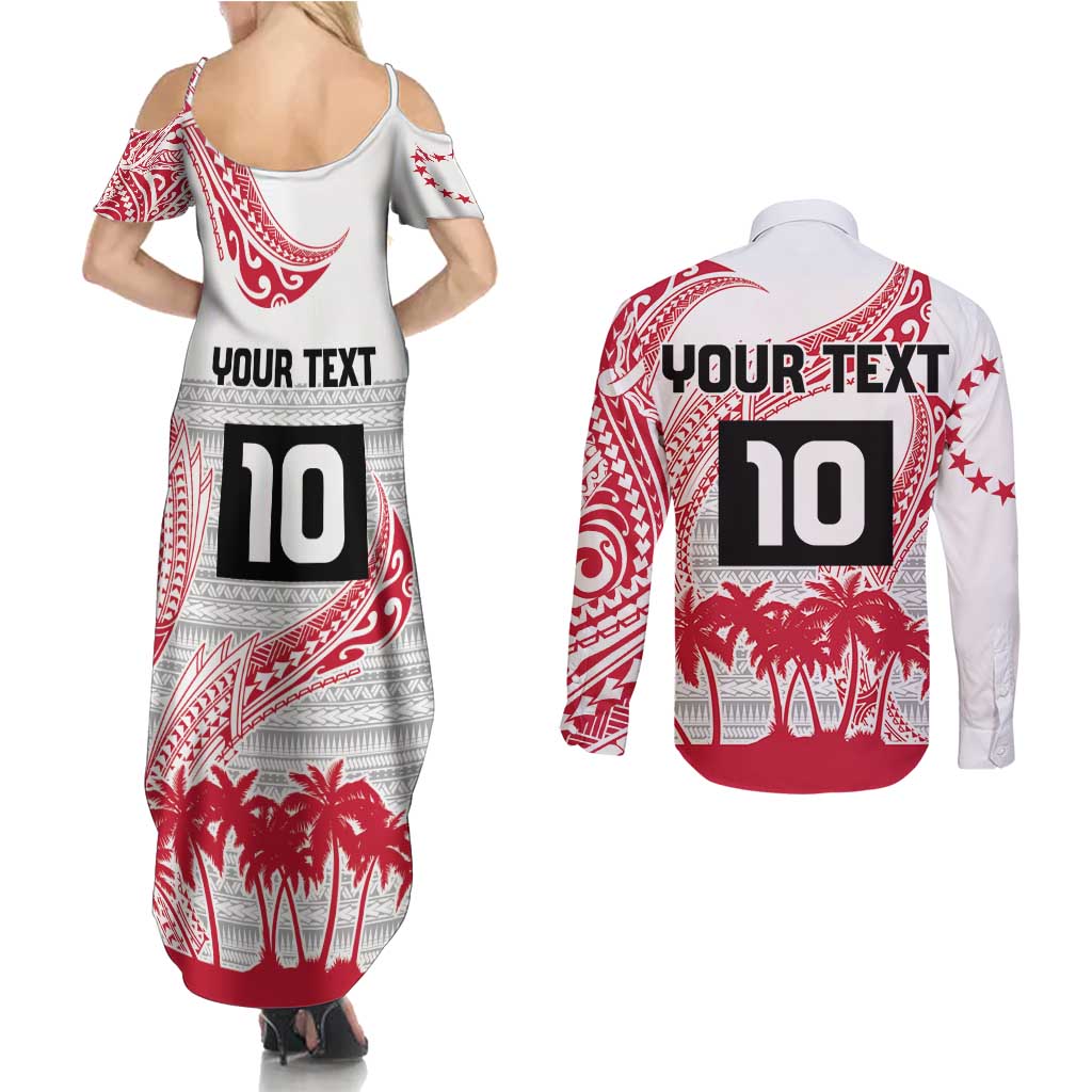 Cook Islands Marathon 2025-Pursuit in Paradise Couples Matching Summer Maxi Dress and Long Sleeve Button Shirt Red Color