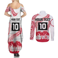 Cook Islands Marathon 2025-Pursuit in Paradise Couples Matching Summer Maxi Dress and Long Sleeve Button Shirt Red Color