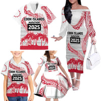 Cook Islands Marathon 2025-Pursuit in Paradise Family Matching Off The Shoulder Long Sleeve Dress and Hawaiian Shirt Red Color