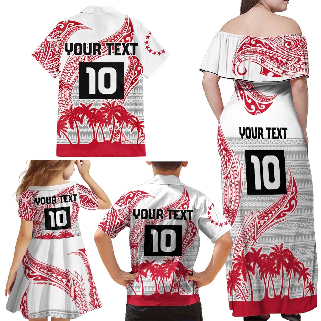Cook Islands Marathon 2025-Pursuit in Paradise Family Matching Off Shoulder Maxi Dress and Hawaiian Shirt Red Color