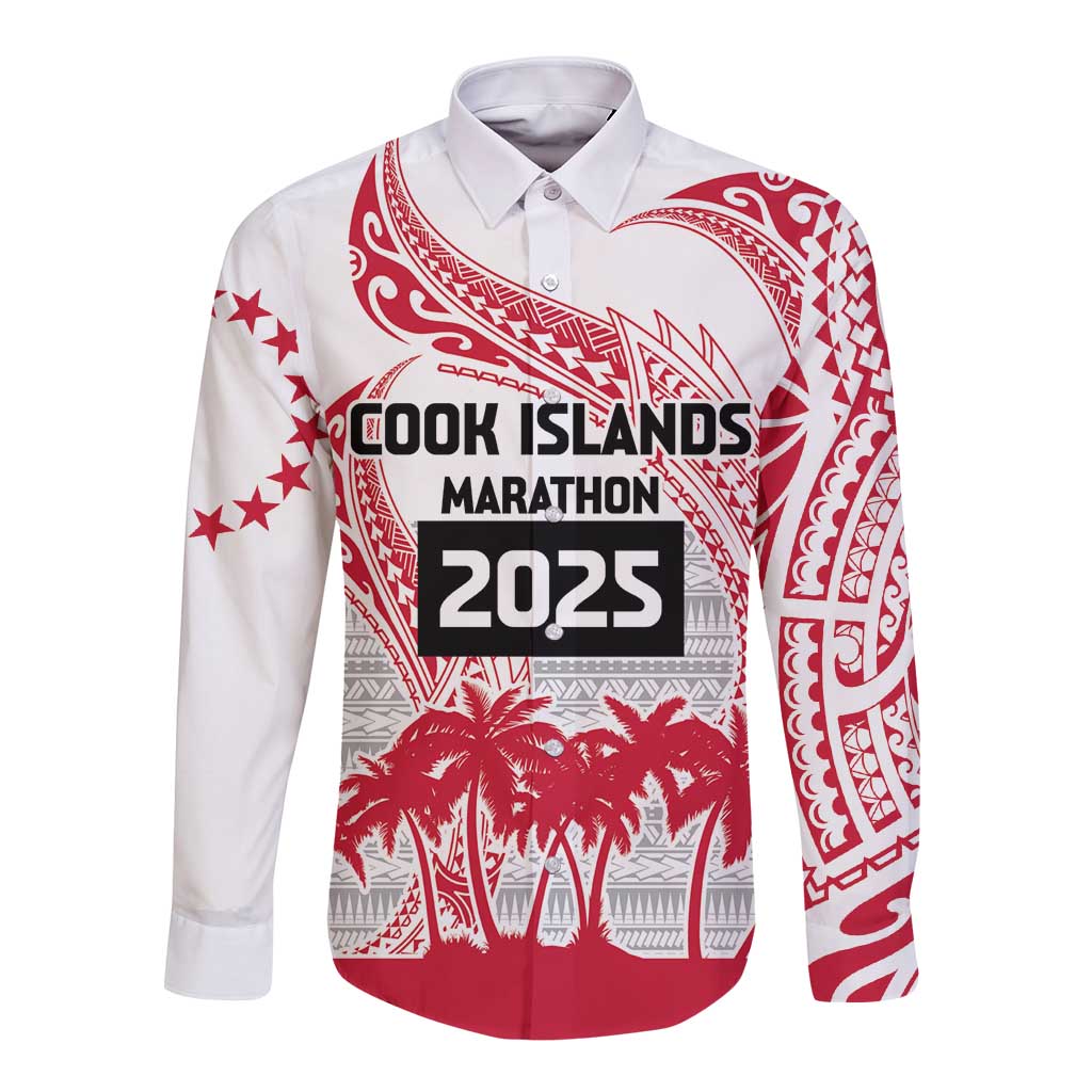 Cook Islands Marathon 2025-Pursuit in Paradise Long Sleeve Button Shirt Red Color