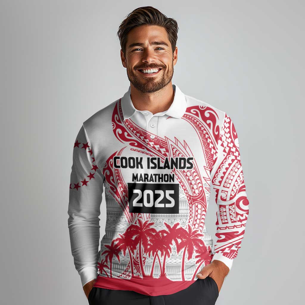 Cook Islands Marathon 2025-Pursuit in Paradise Long Sleeve Polo Shirt Red Color