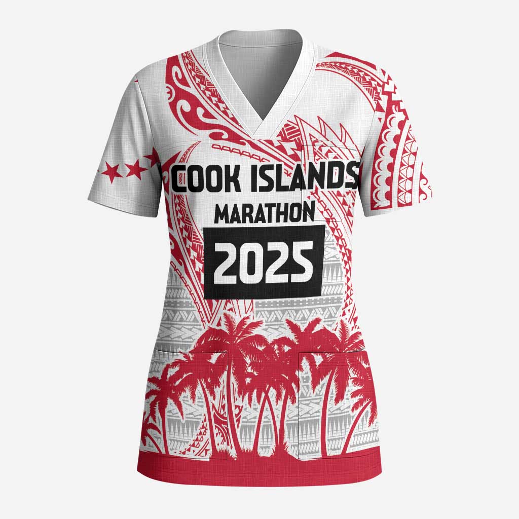 Cook Islands Marathon 2025-Pursuit in Paradise Scrub Top Red Color - Polynesian Pride