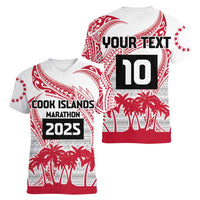 Cook Islands Marathon 2025-Pursuit in Paradise Women V-Neck T-Shirt Red Color