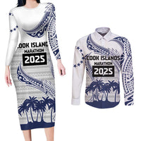 Cook Islands Marathon 2025-Pursuit in Paradise Couples Matching Long Sleeve Bodycon Dress and Long Sleeve Button Shirt Blue Color