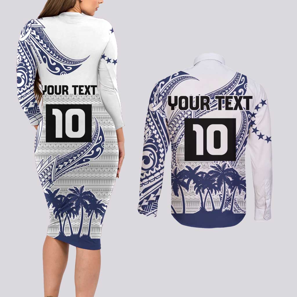 Cook Islands Marathon 2025-Pursuit in Paradise Couples Matching Long Sleeve Bodycon Dress and Long Sleeve Button Shirt Blue Color