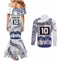 Cook Islands Marathon 2025-Pursuit in Paradise Couples Matching Mermaid Dress and Long Sleeve Button Shirt Blue Color