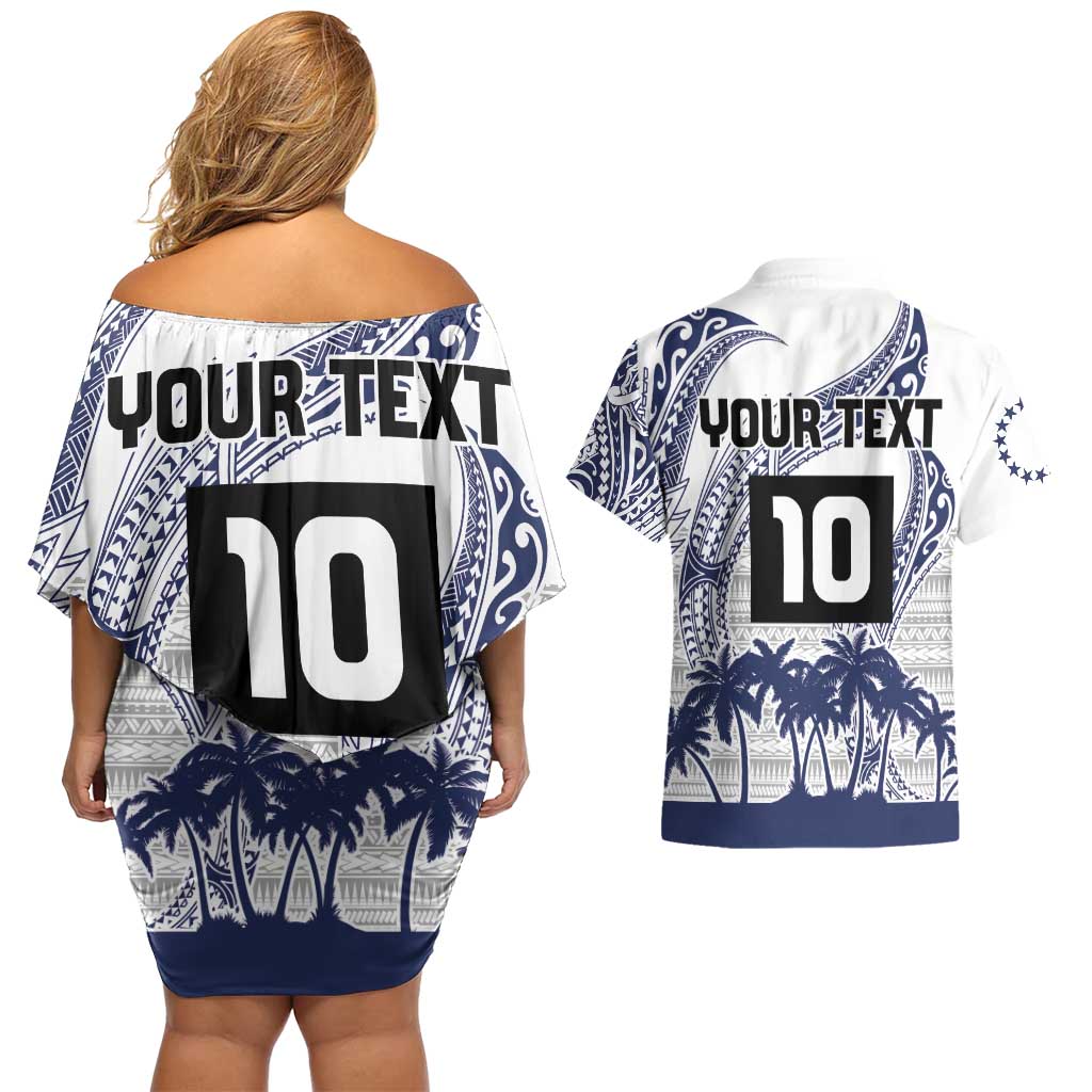 Cook Islands Marathon 2025-Pursuit in Paradise Couples Matching Off Shoulder Short Dress and Hawaiian Shirt Blue Color