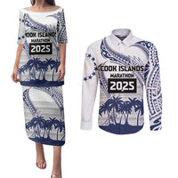 Cook Islands Marathon 2025-Pursuit in Paradise Couples Matching Puletasi and Long Sleeve Button Shirt Blue Color