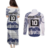 Cook Islands Marathon 2025-Pursuit in Paradise Couples Matching Puletasi and Long Sleeve Button Shirt Blue Color