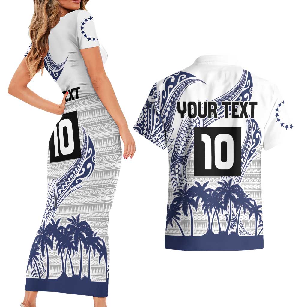 Cook Islands Marathon 2025-Pursuit in Paradise Couples Matching Short Sleeve Bodycon Dress and Hawaiian Shirt Blue Color