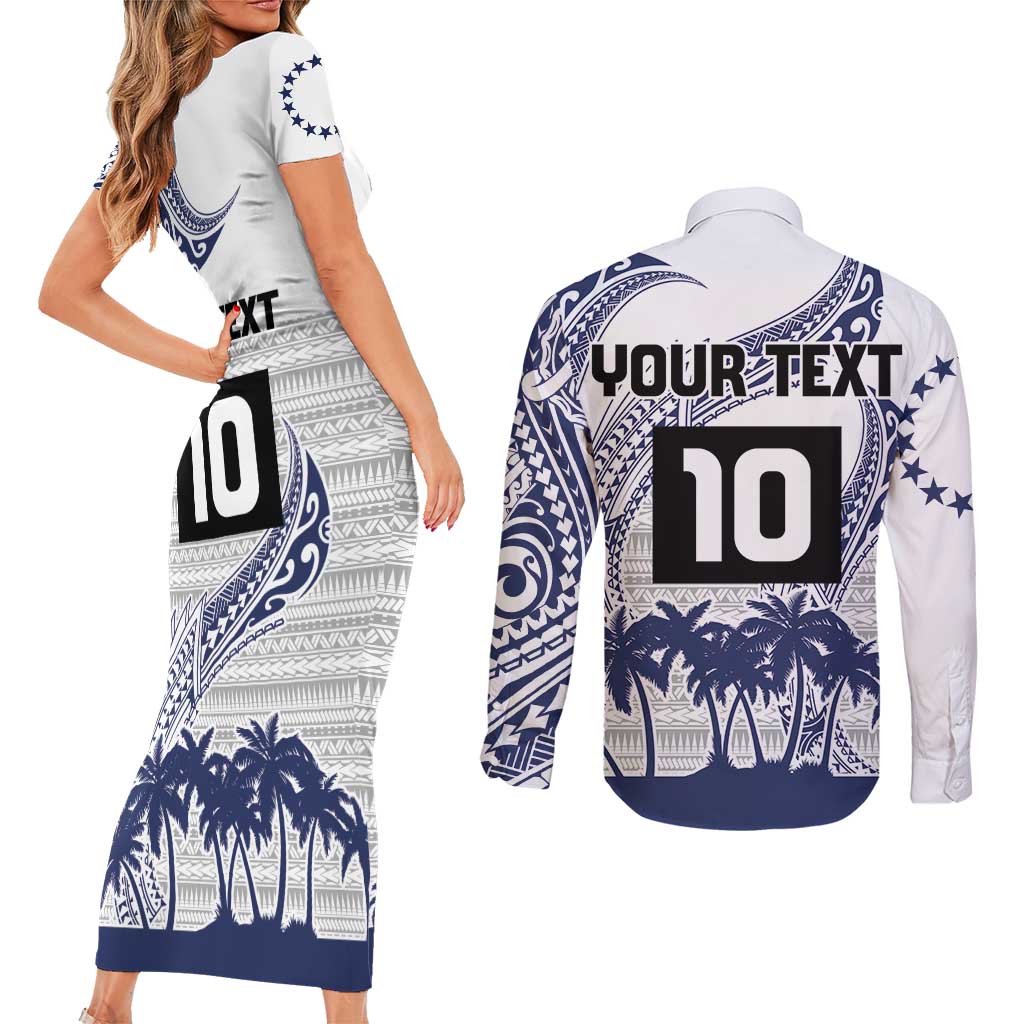 Cook Islands Marathon 2025-Pursuit in Paradise Couples Matching Short Sleeve Bodycon Dress and Long Sleeve Button Shirt Blue Color