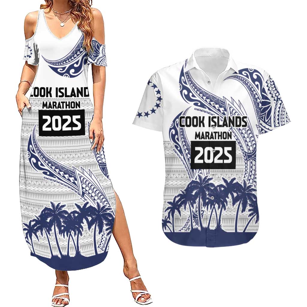 Cook Islands Marathon 2025-Pursuit in Paradise Couples Matching Summer Maxi Dress and Hawaiian Shirt Blue Color
