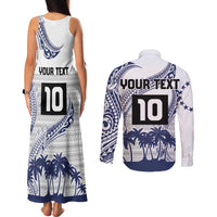 Cook Islands Marathon 2025-Pursuit in Paradise Couples Matching Tank Maxi Dress and Long Sleeve Button Shirt Blue Color