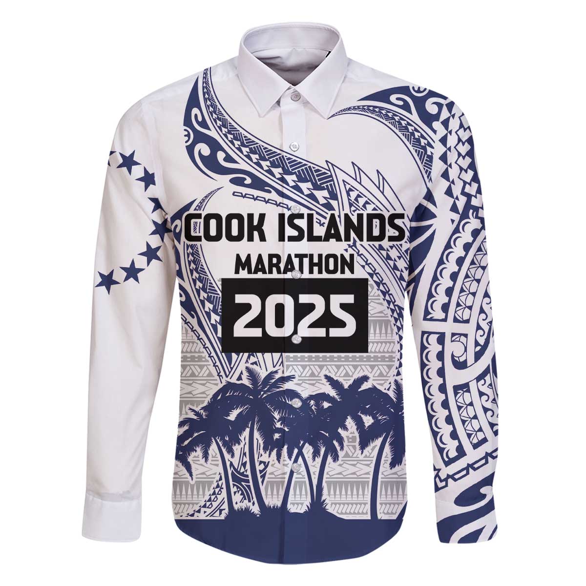 Cook Islands Marathon 2025-Pursuit in Paradise Family Matching Off The Shoulder Long Sleeve Dress and Hawaiian Shirt Blue Color