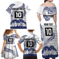 Cook Islands Marathon 2025-Pursuit in Paradise Family Matching Off Shoulder Maxi Dress and Hawaiian Shirt Blue Color