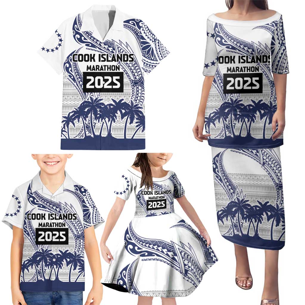 Cook Islands Marathon 2025-Pursuit in Paradise Family Matching Puletasi and Hawaiian Shirt Blue Color