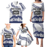 Cook Islands Marathon 2025-Pursuit in Paradise Family Matching Puletasi and Hawaiian Shirt Blue Color