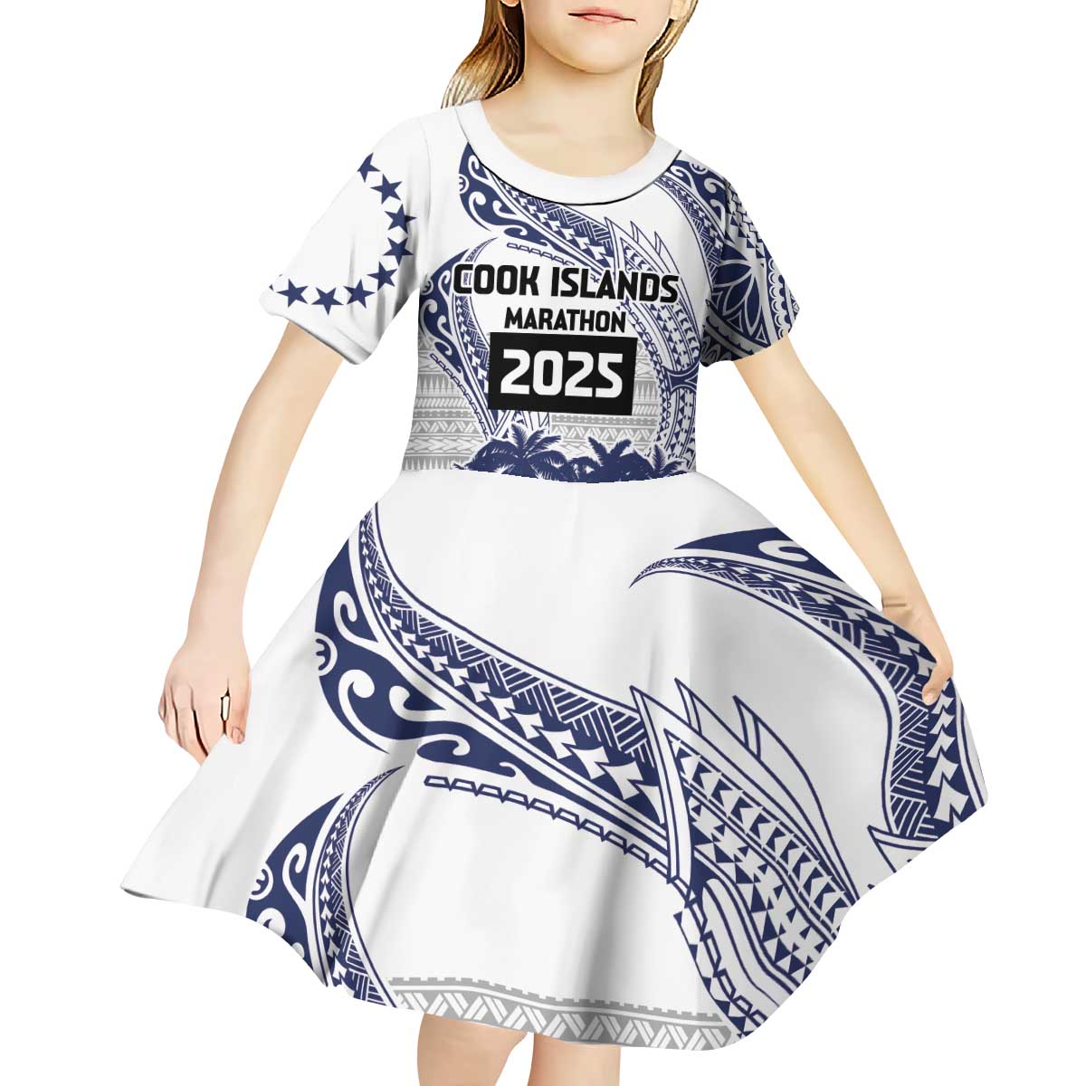 Cook Islands Marathon 2025-Pursuit in Paradise Kid Short Sleeve Dress Blue Color